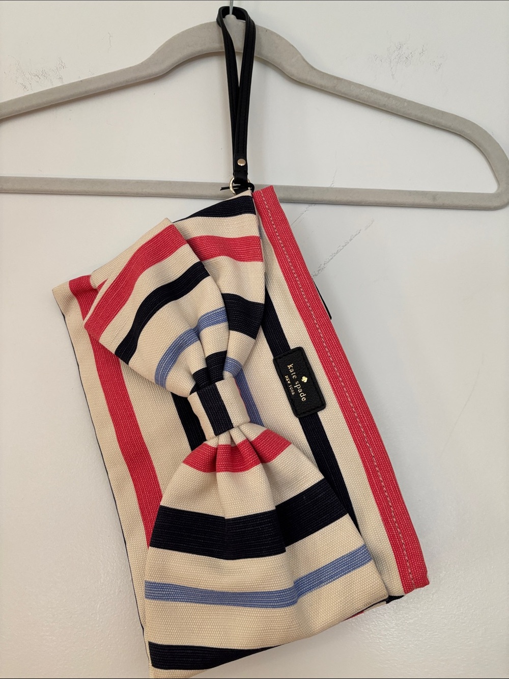 kate spade Red, Navy & Cream Striped Bow Wristlet